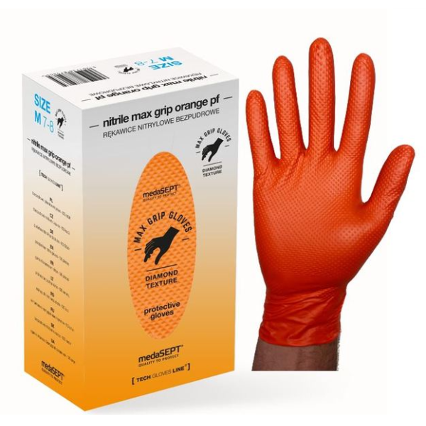 RNIT-90 Max Grip ORANGE rękawice nitrylowe pomarańczowe